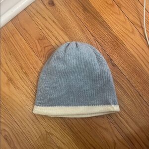 Hat Attack Tipped Beanie Hat color denim. Blue and Cream reversible Knit Beanie